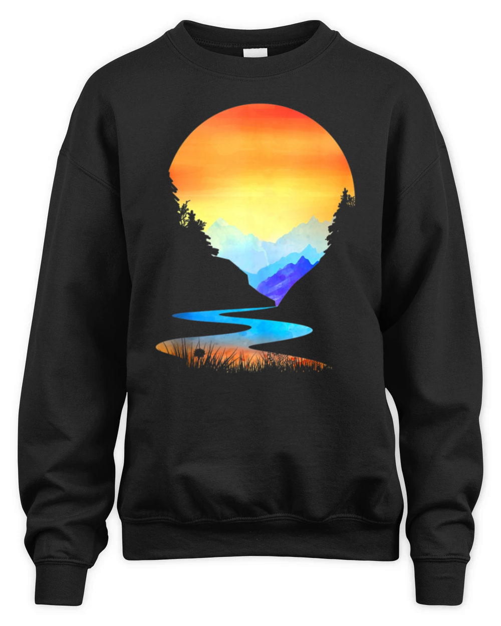 Outdoor Sunset Vintage Style Mountains Sun Nature Unisex Premium Crewneck Sweatshirt