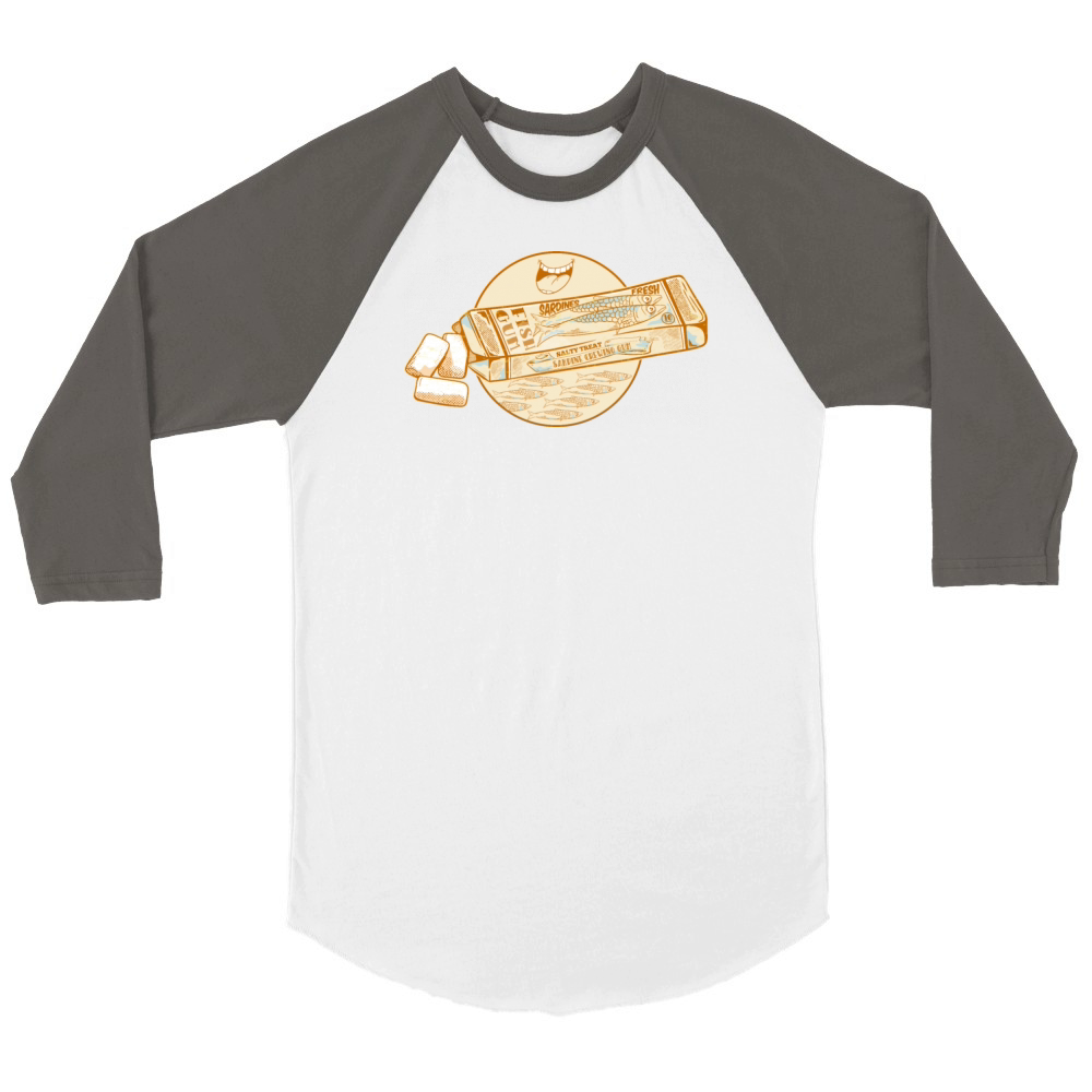 Sardine tinned fish chewing gum Unisex ¾ sleeve Raglan T-shirt