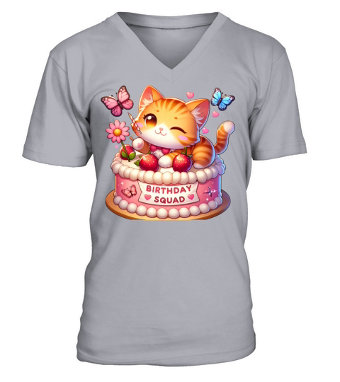 Birthday Squad Little Cute Cat Birthday V-Neck T-shirt