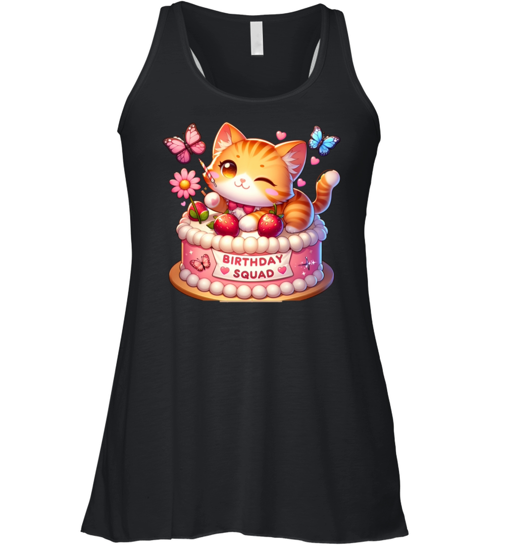 Birthday Squad Little Cute Cat Birthday Women's Flowy Tank Top