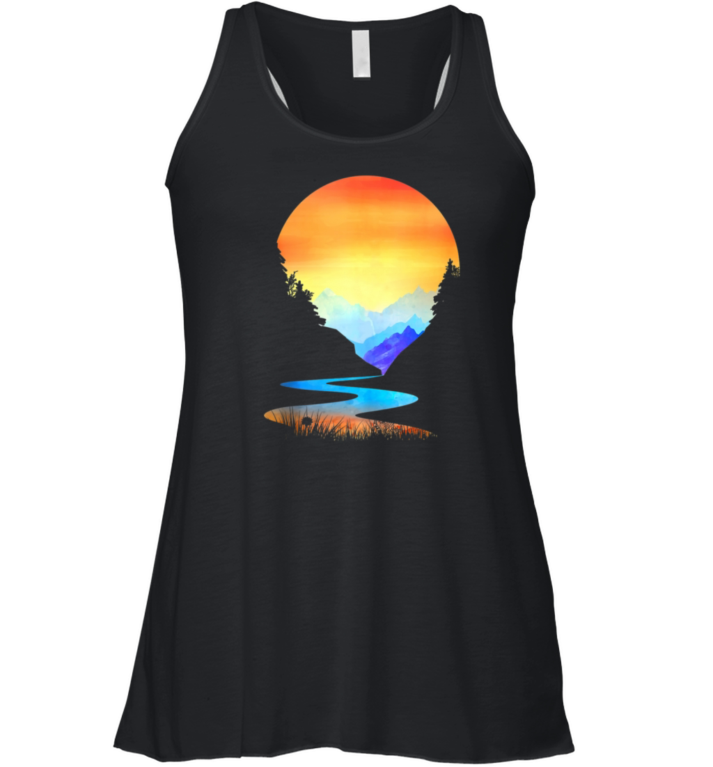 Outdoor Sunset Vintage Style Mountains Sun Nature Women's Flowy Tank Top