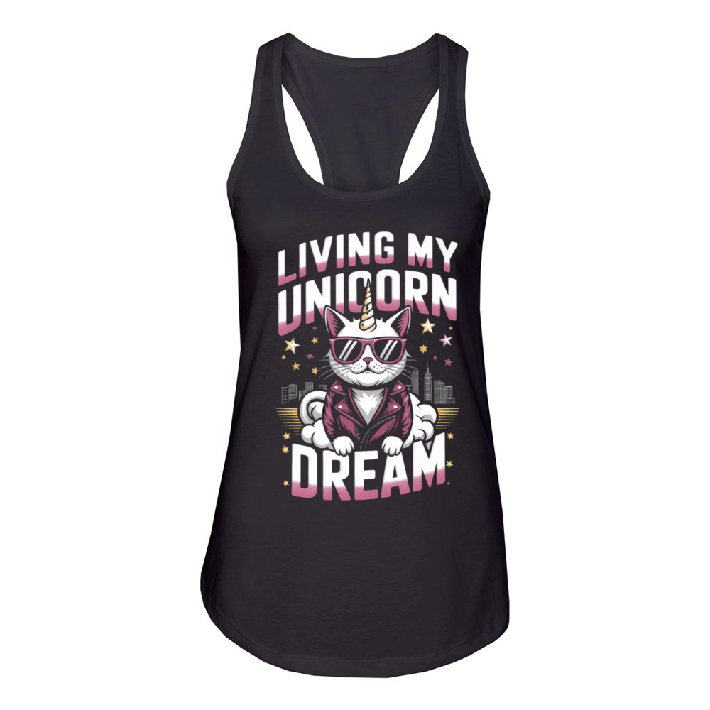 Magical Unicorn Cat Living the Dream in Retro Women's Racerback Tank