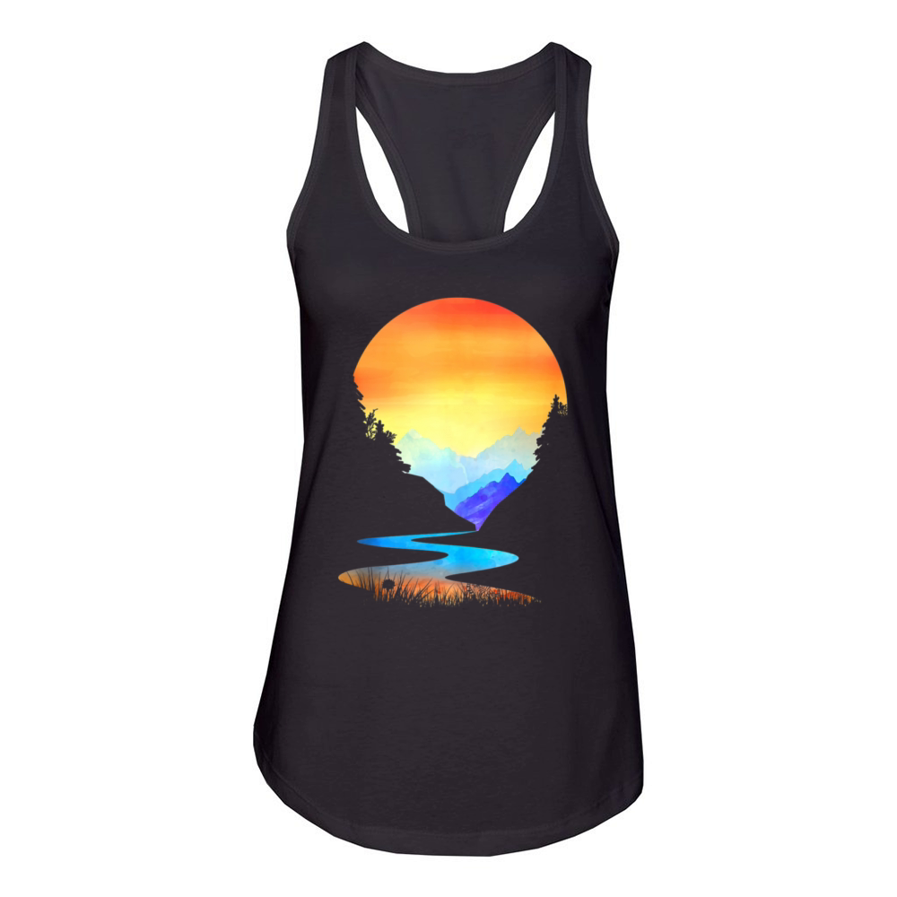 Outdoor Sunset Vintage Style Mountains Sun Nature Women's Racerback Tank