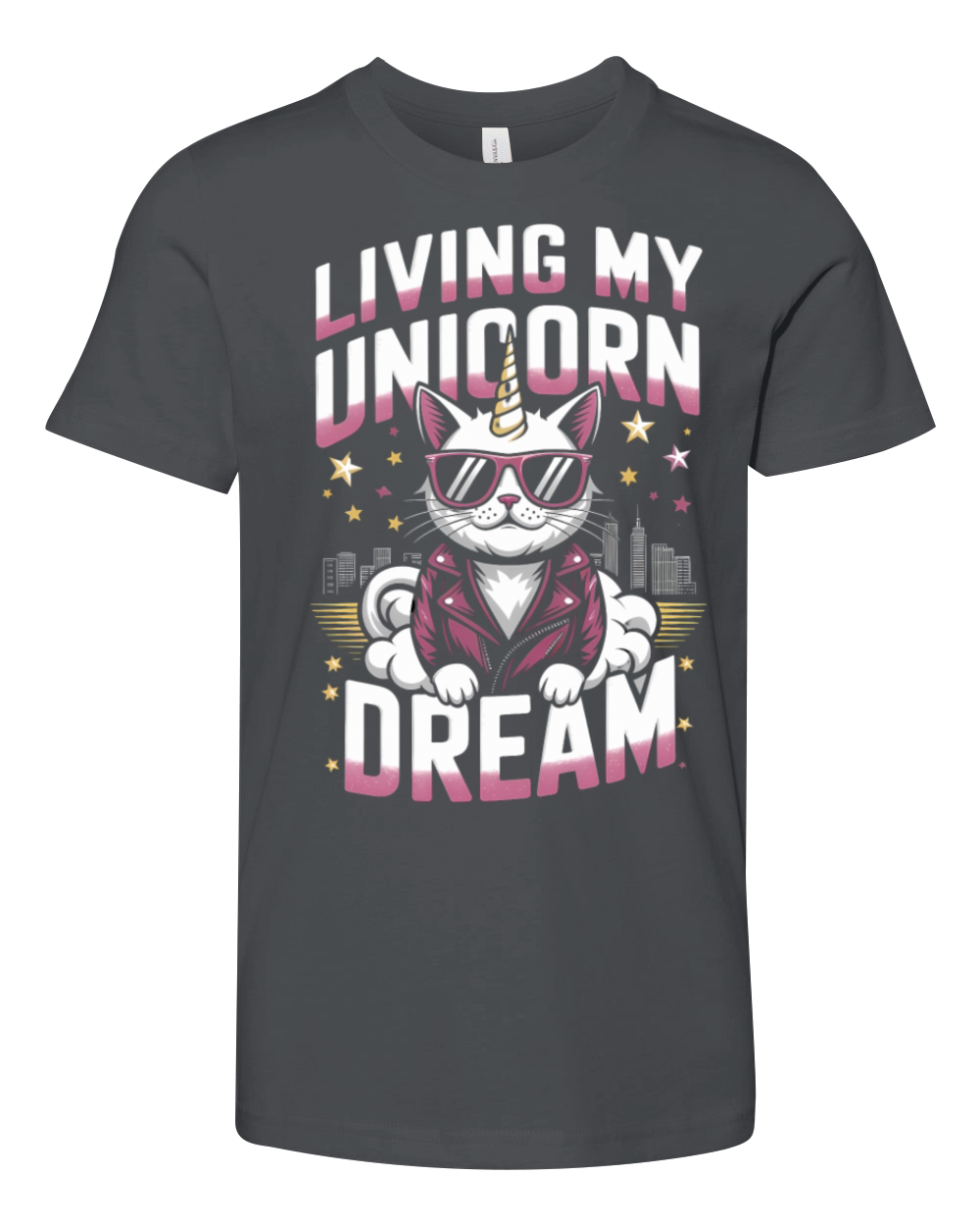 Magical Unicorn Cat Living the Dream in Retro Youth Unisex Jersey Tee