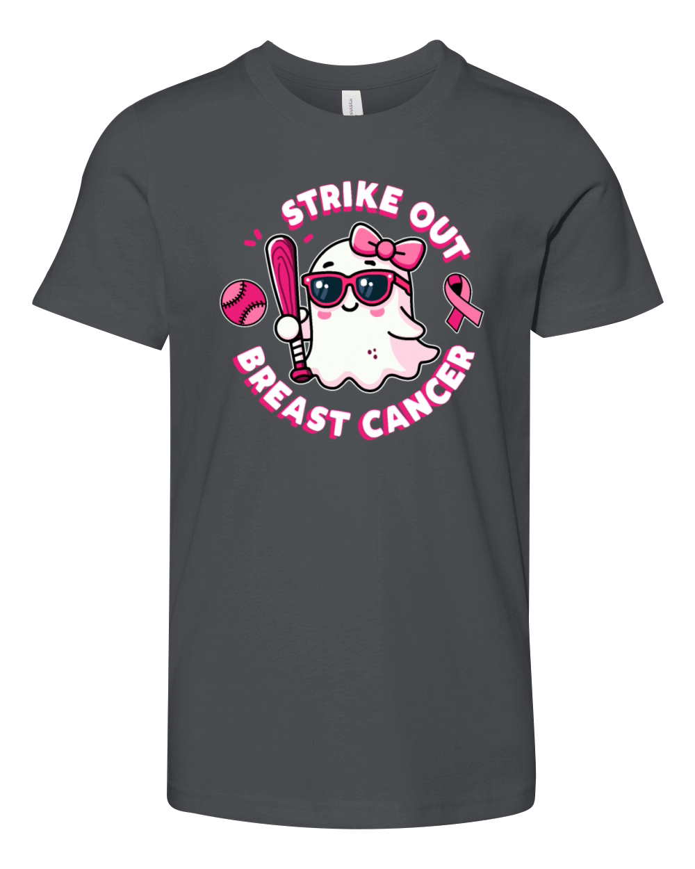 Strike Out Breast Cancer Halloween Awareness Youth Unisex Jersey Tee