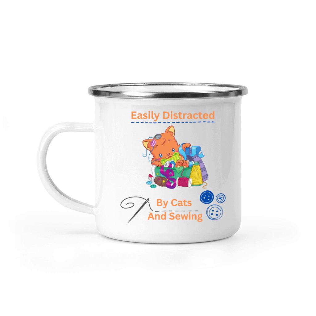 Easily Distracted By Cats And Sewing - seamstress Camping Mug