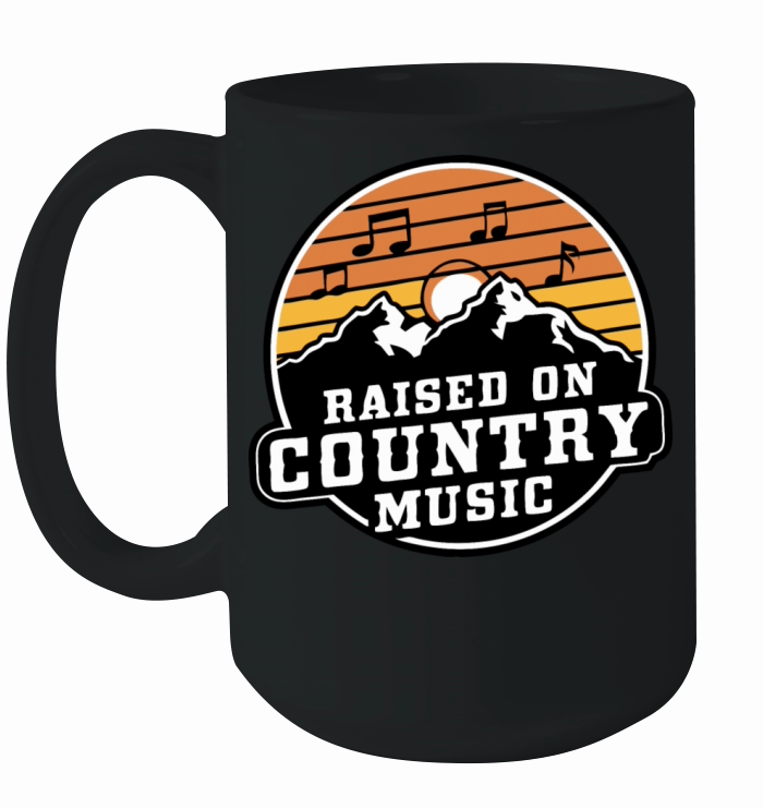 Raised on Country Music - Vintage Mountain Design Ceramic Mug
