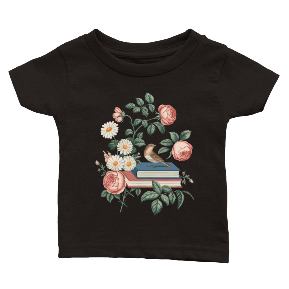 Cottagecore Books with Roses and Bird Classic Baby Crewneck T-shirt