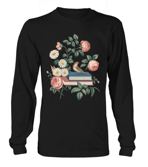 Cottagecore Books with Roses and Bird Long sleeved Unisex