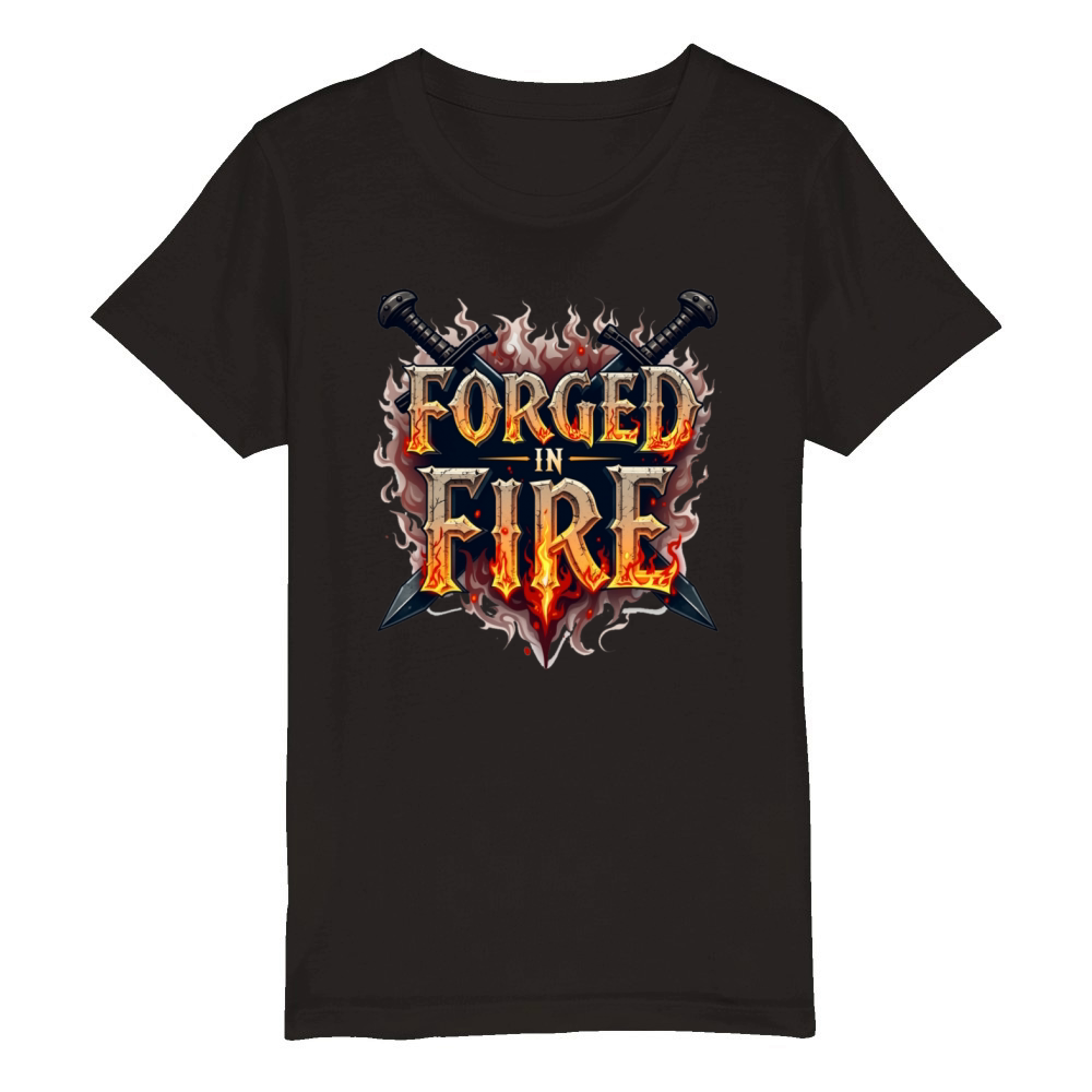 Forged in Fire - Medieval Typography T-Shirt Organic Kids Crewneck T-shirt