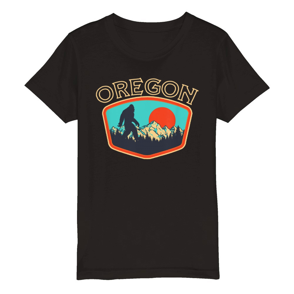 Oregon Bigfoot Vintage Outdoor Badge Retro Style Organic Kids Crewneck T-shirt