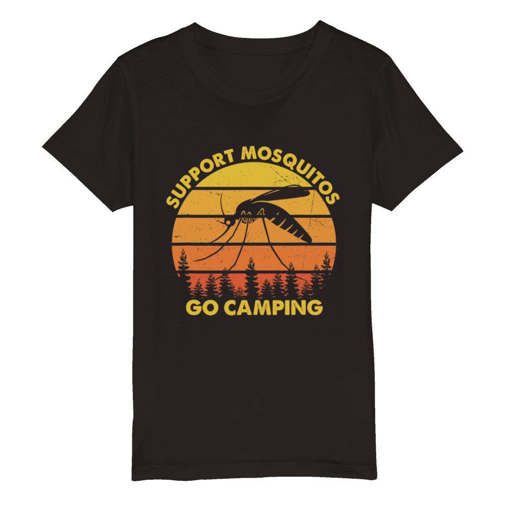 Support Mosquitos Go Camping Retro Funny Camper Organic Kids Crewneck T-shirt