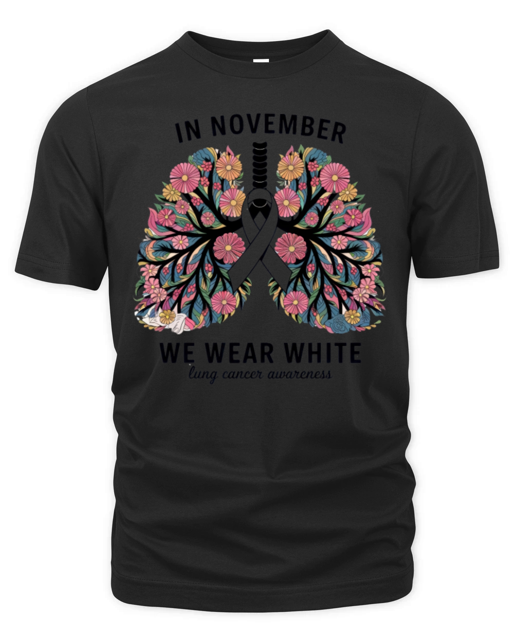 Floral Lungs White Ribbon Lung Cancer Awareness Organic Unisex T-shirt