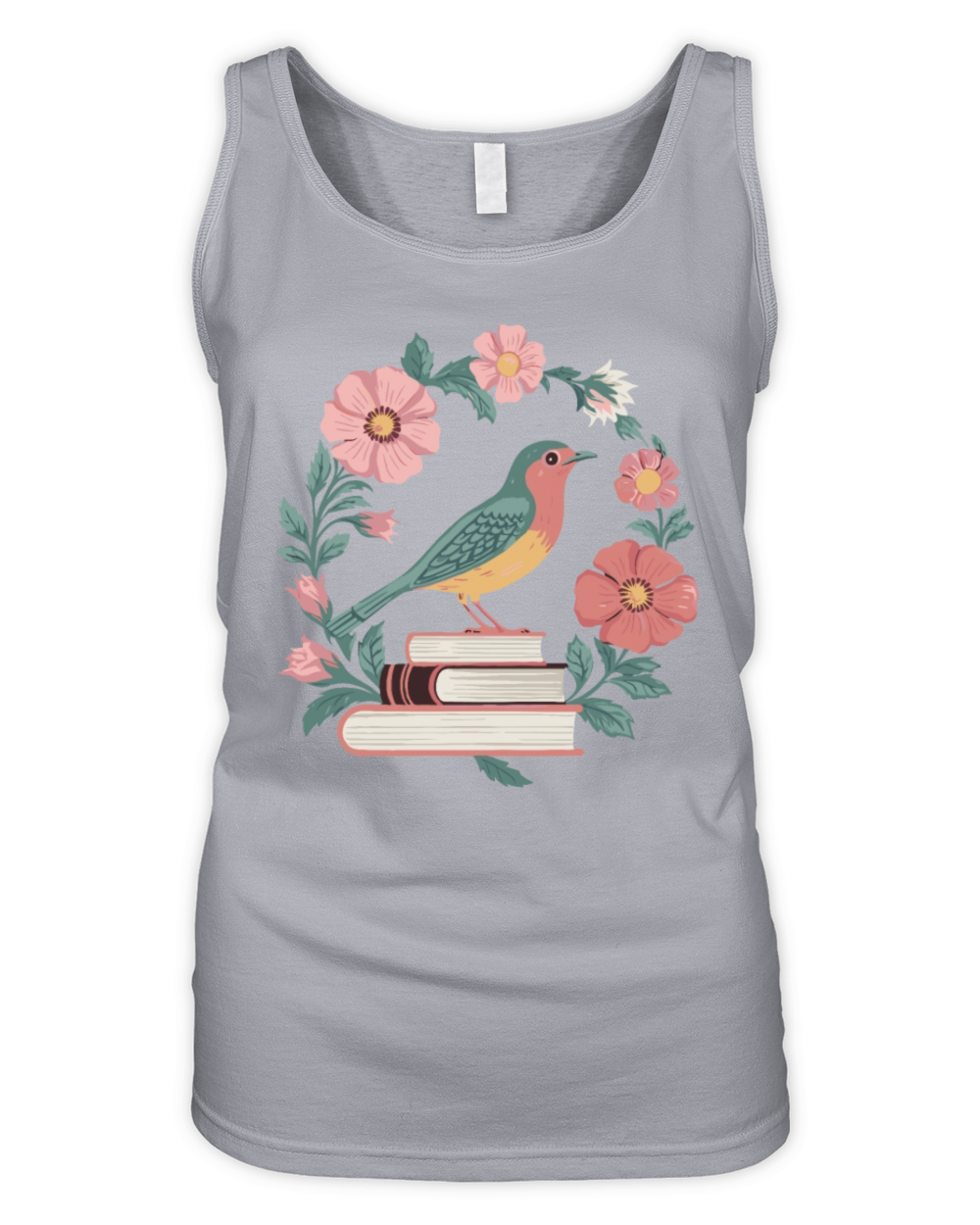 Cottagecore Bird and Books with Floral Beauty Organic Women's Tank Top