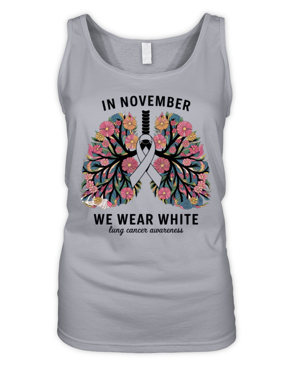 Floral Lungs White Ribbon Lung Cancer Awareness Organic Women's Tank Top