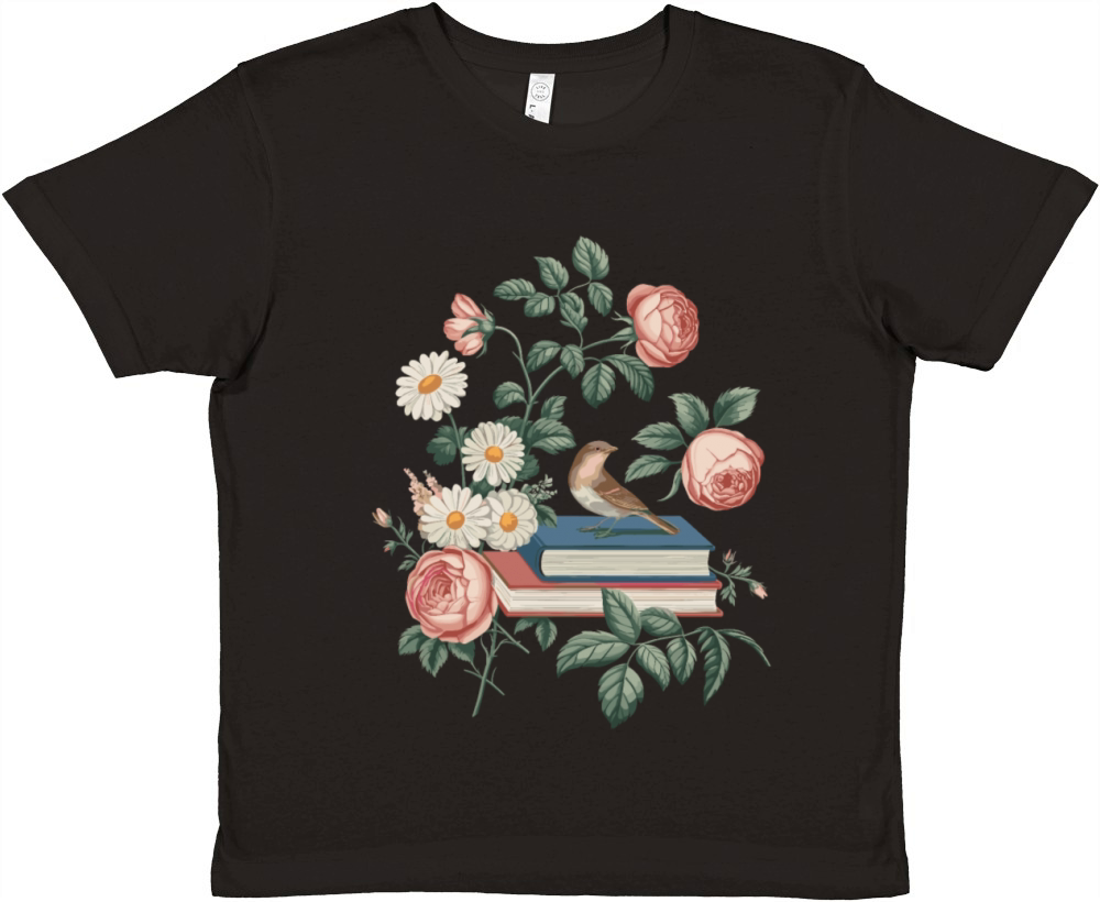 Cottagecore Books with Roses and Bird Premium Kids Crewneck T-shirt