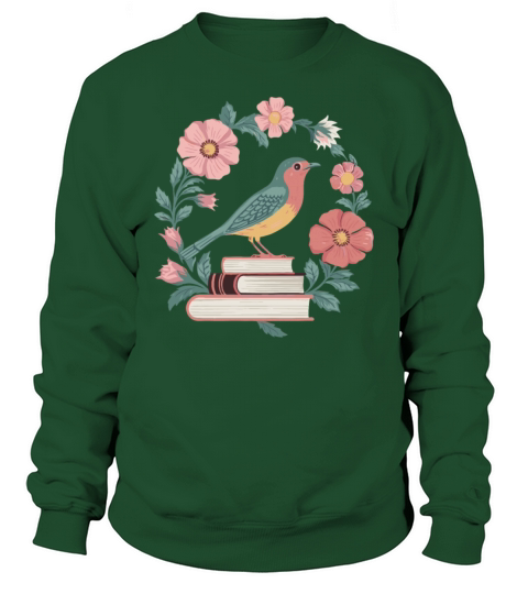 Cottagecore Bird and Books with Floral Beauty Sweatshirt Unisex