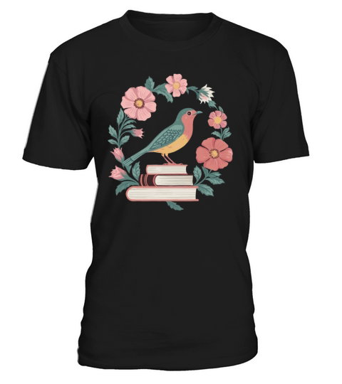 Cottagecore Bird and Books with Floral Beauty T-Shirt Unisex