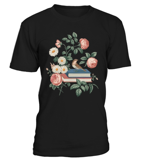 Cottagecore Books with Roses and Bird T-Shirt Unisex