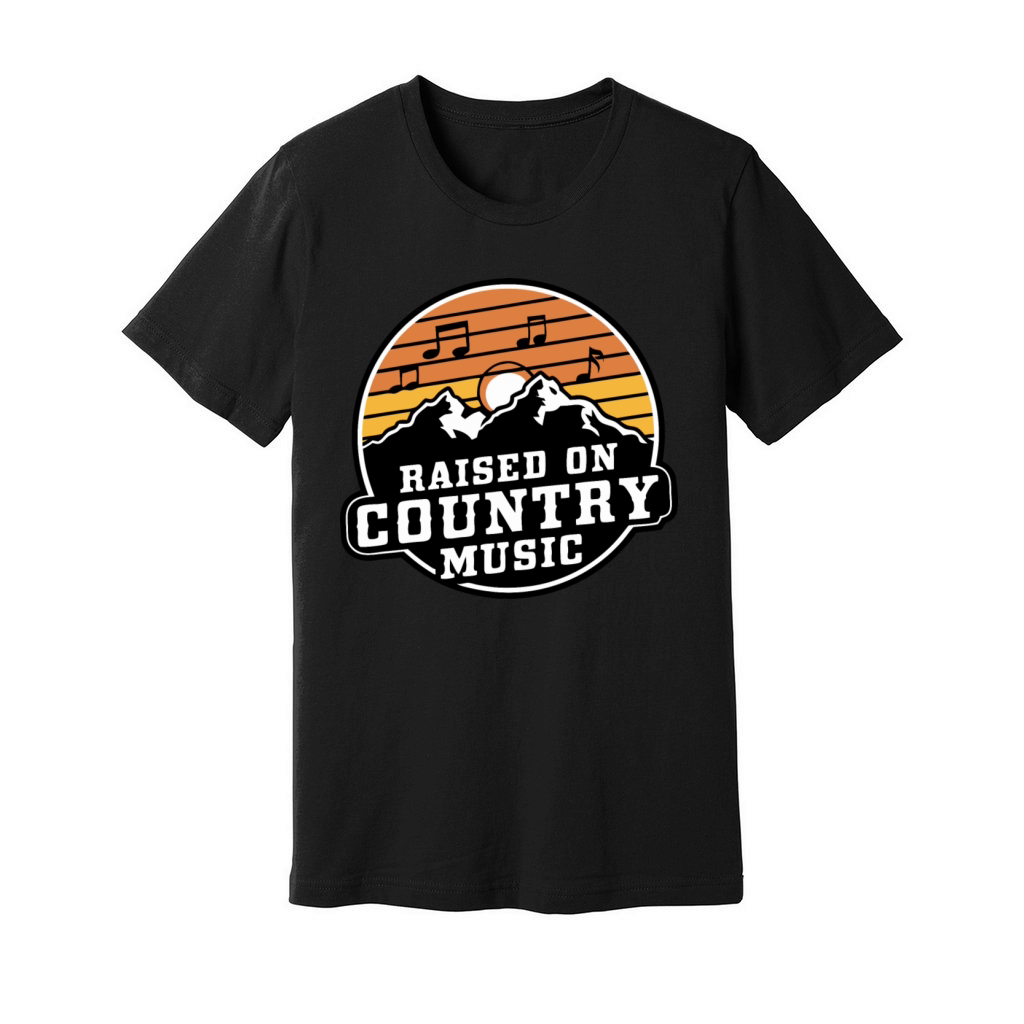 Raised on Country Music - Vintage Mountain Design Unisex Jersey Tee