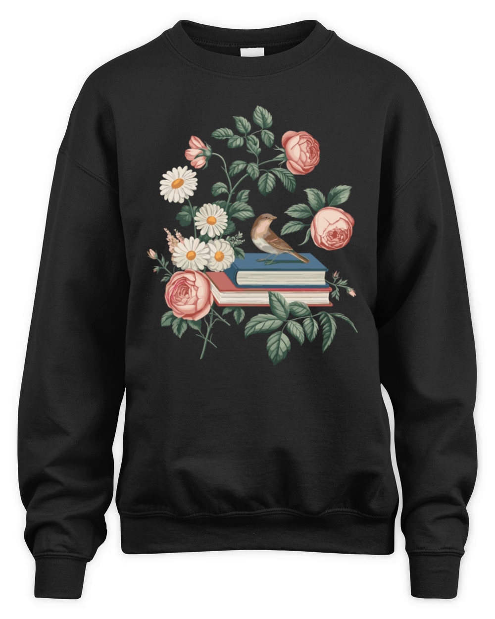 Cottagecore Books with Roses and Bird Unisex Premium Crewneck Sweatshirt