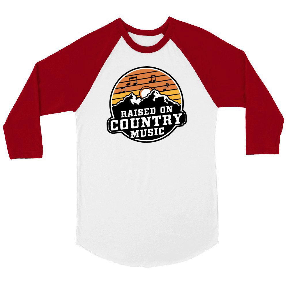 Raised on Country Music - Vintage Mountain Design Unisex ¾ sleeve Raglan T-shirt