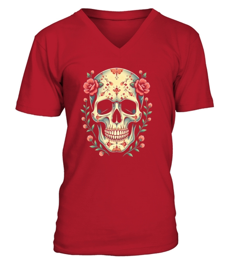 Colorful Skull Design V-Neck T-shirt