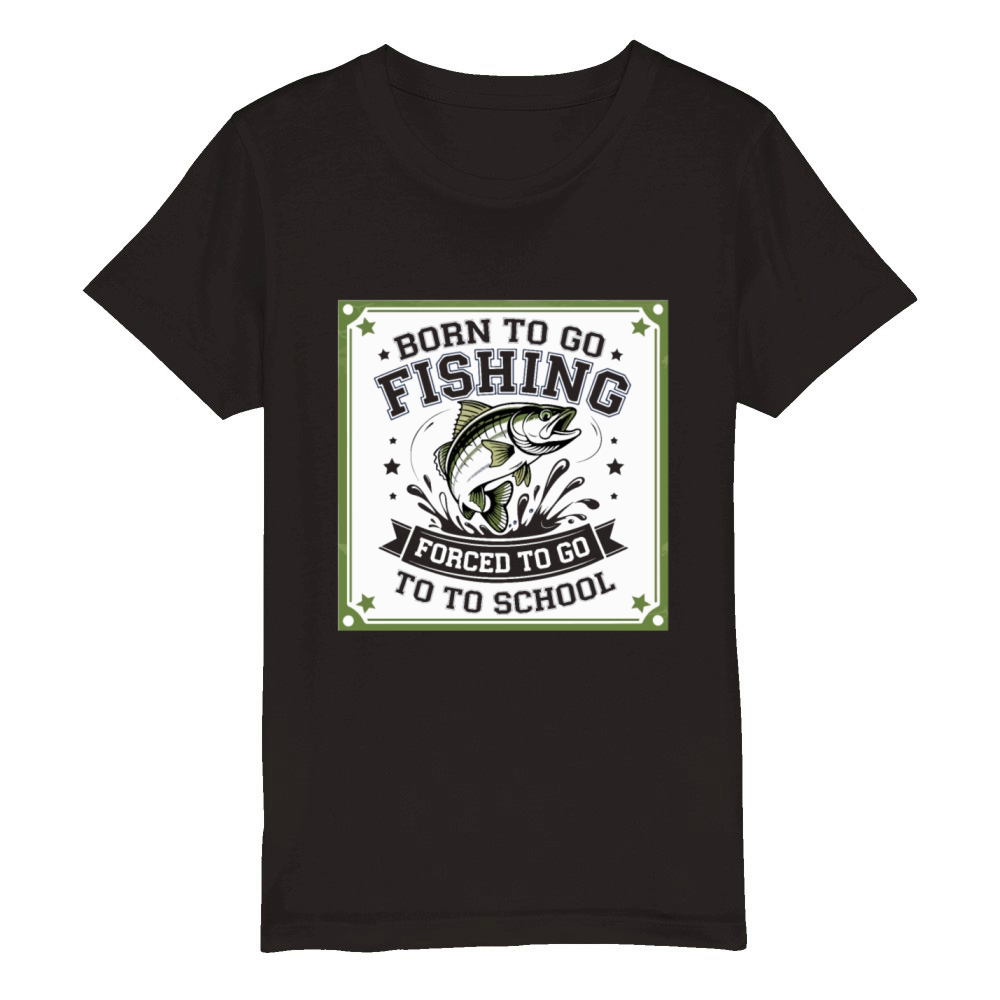 Teen Boys Fishing Forced To Go To School Bass Fish Organic Kids Crewneck T-shirt