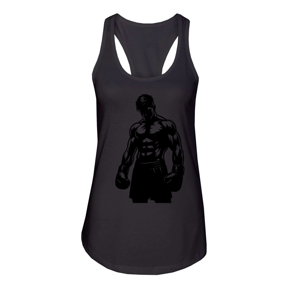 Boxer In Boxing Match Mode Vintage Shadow Style Women's Racerback Tank