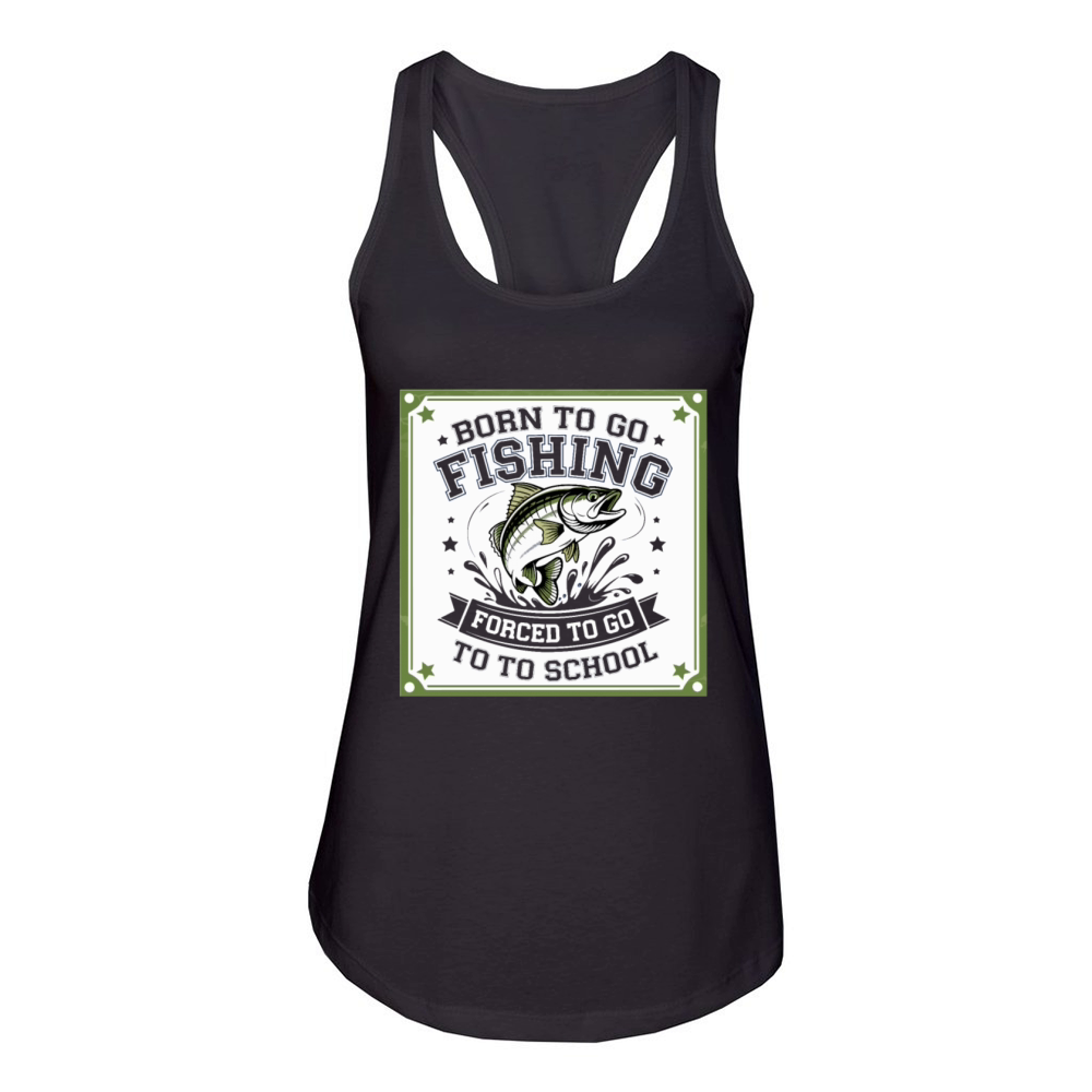 Teen Boys Fishing Forced To Go To School Bass Fish Women's Racerback Tank
