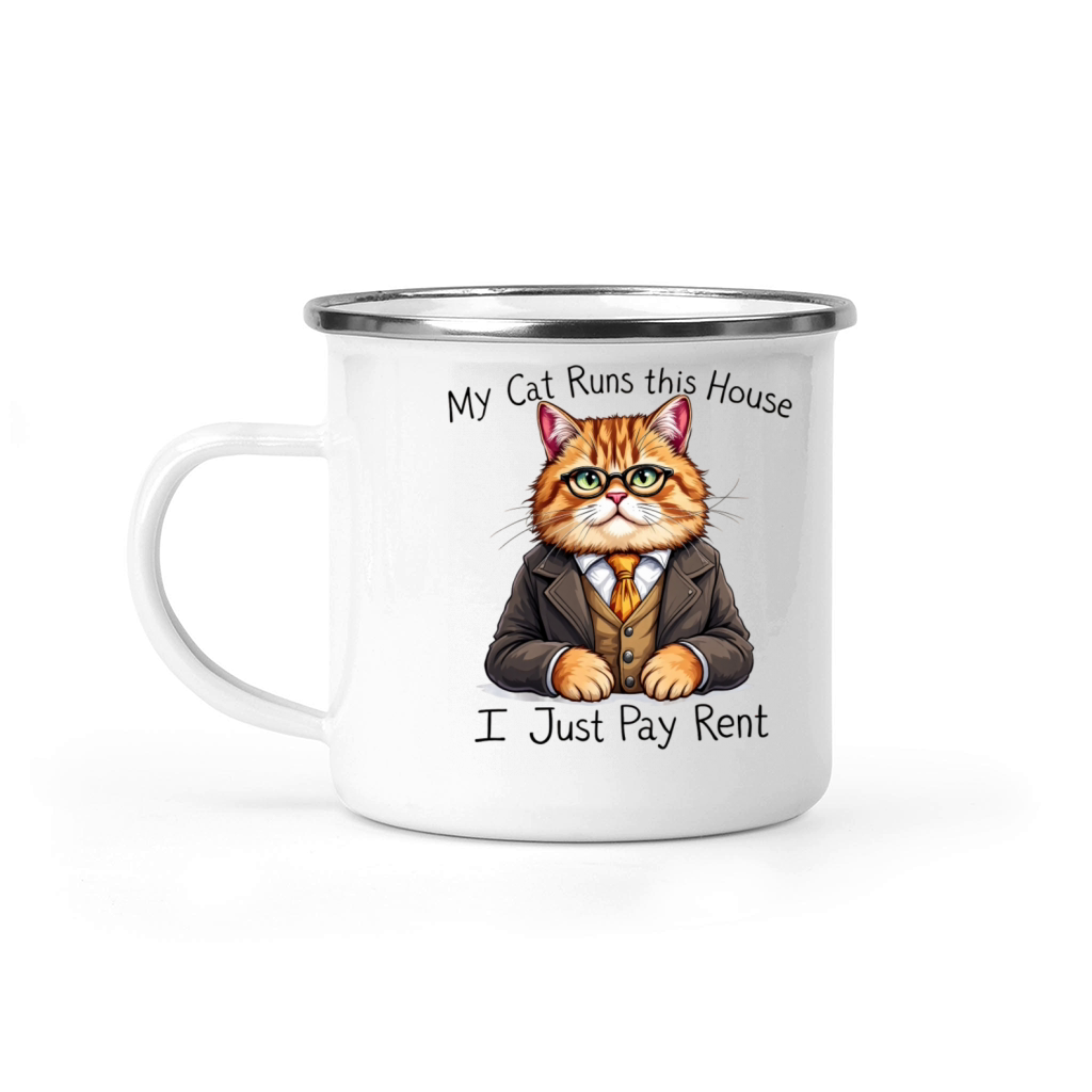 My Cat Runs This House I Just Pay Rent Camping Mug