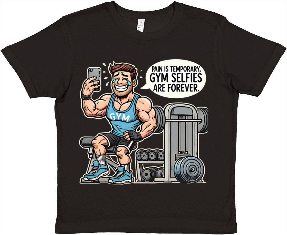 Pain Is Temporary Gym Selfies - Gym T-shirt Funny Premium Kids Crewneck T-shirt