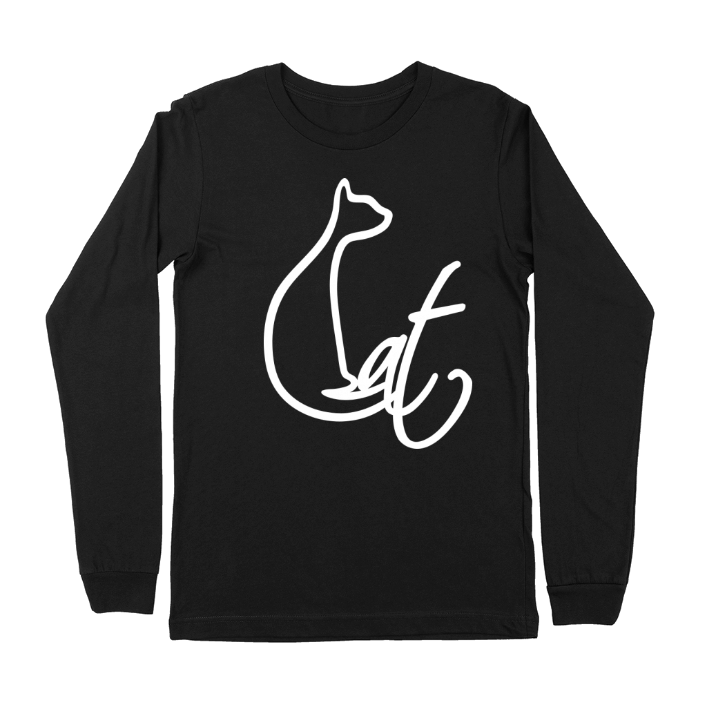 Sitting Cat Pretty Silhouette Text Quote Outline Premium Long Sleeve