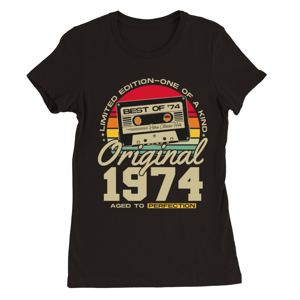 Born in 1974 Vintage Retro Birthday Premium Womens Crewneck T-shirt