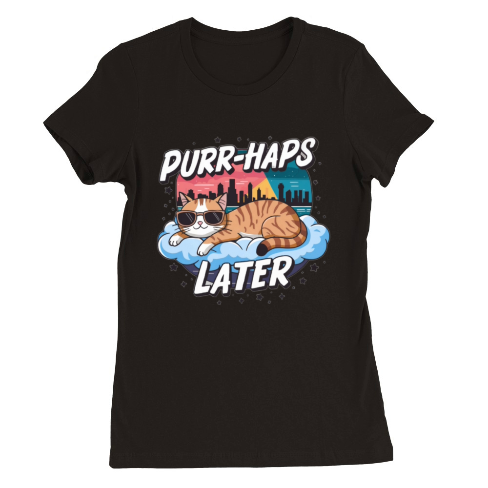 Purr-haps Later Cool Cat in the Clouds Premium Womens Crewneck T-shirt