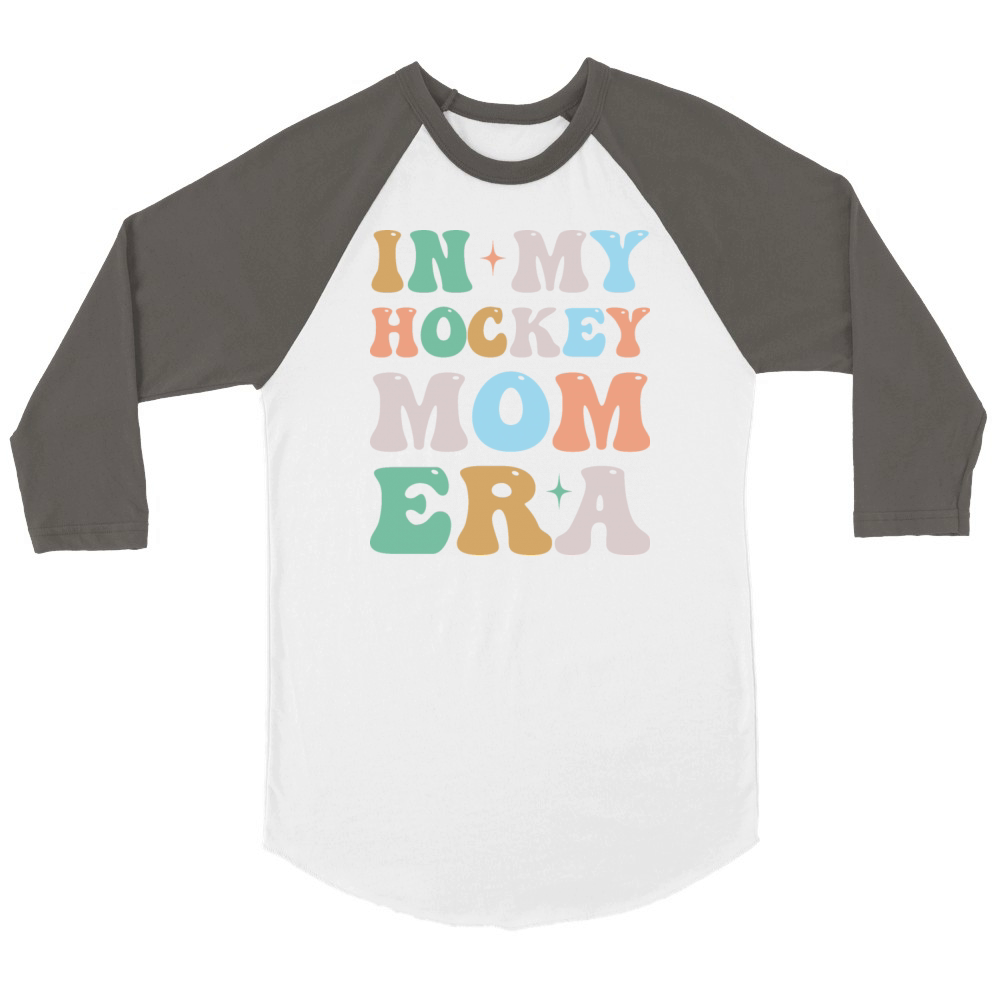 In My Hockey Mom Era Groovy Retro Unisex ¾ sleeve Raglan T-shirt