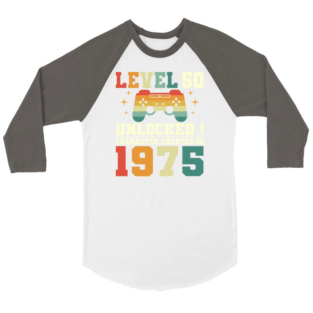 Level 50 1975 50th Birthday Gamer Unisex ¾ sleeve Raglan T-shirt