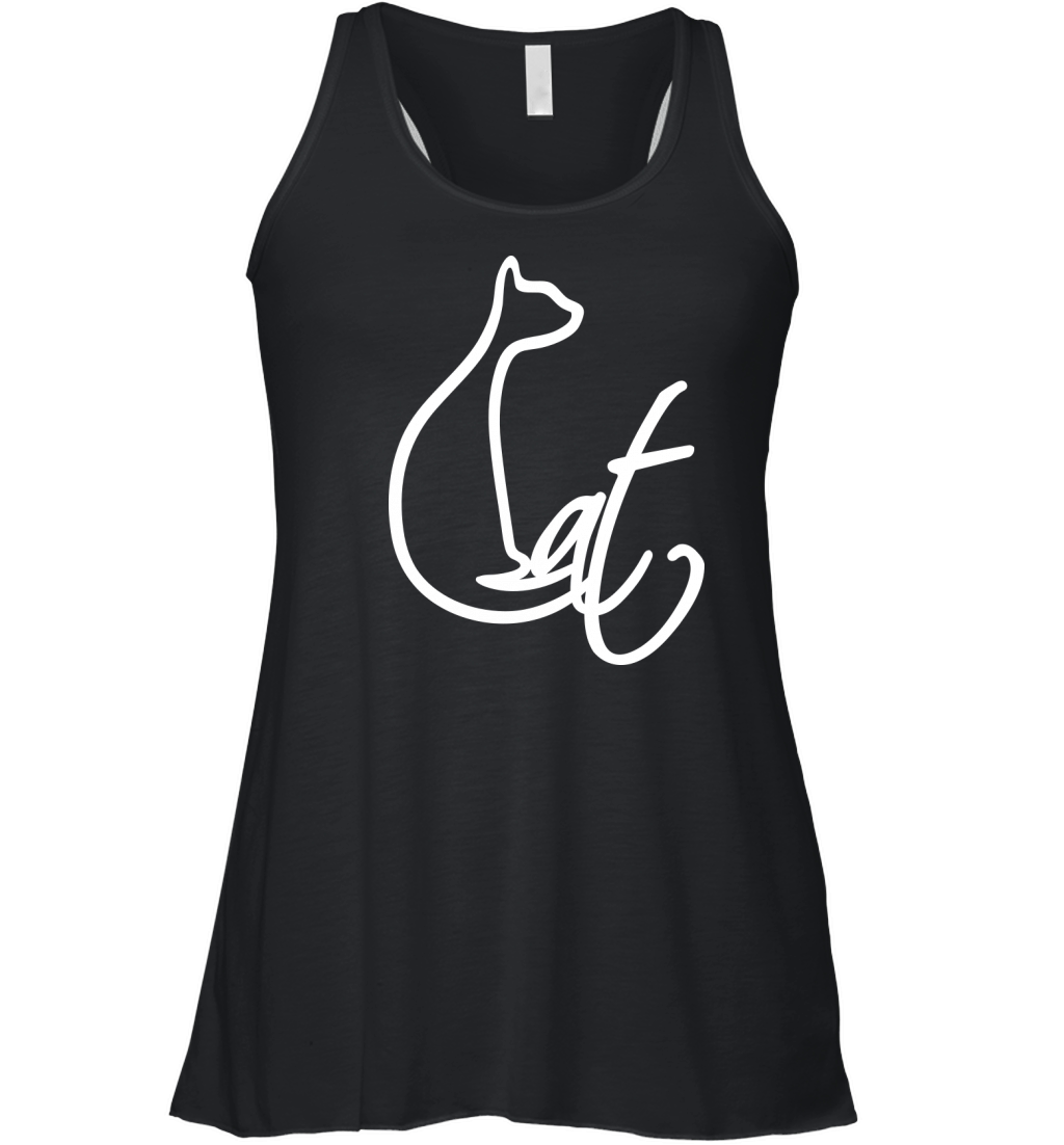 Sitting Cat Pretty Silhouette Text Quote Outline Women's Flowy Tank Top
