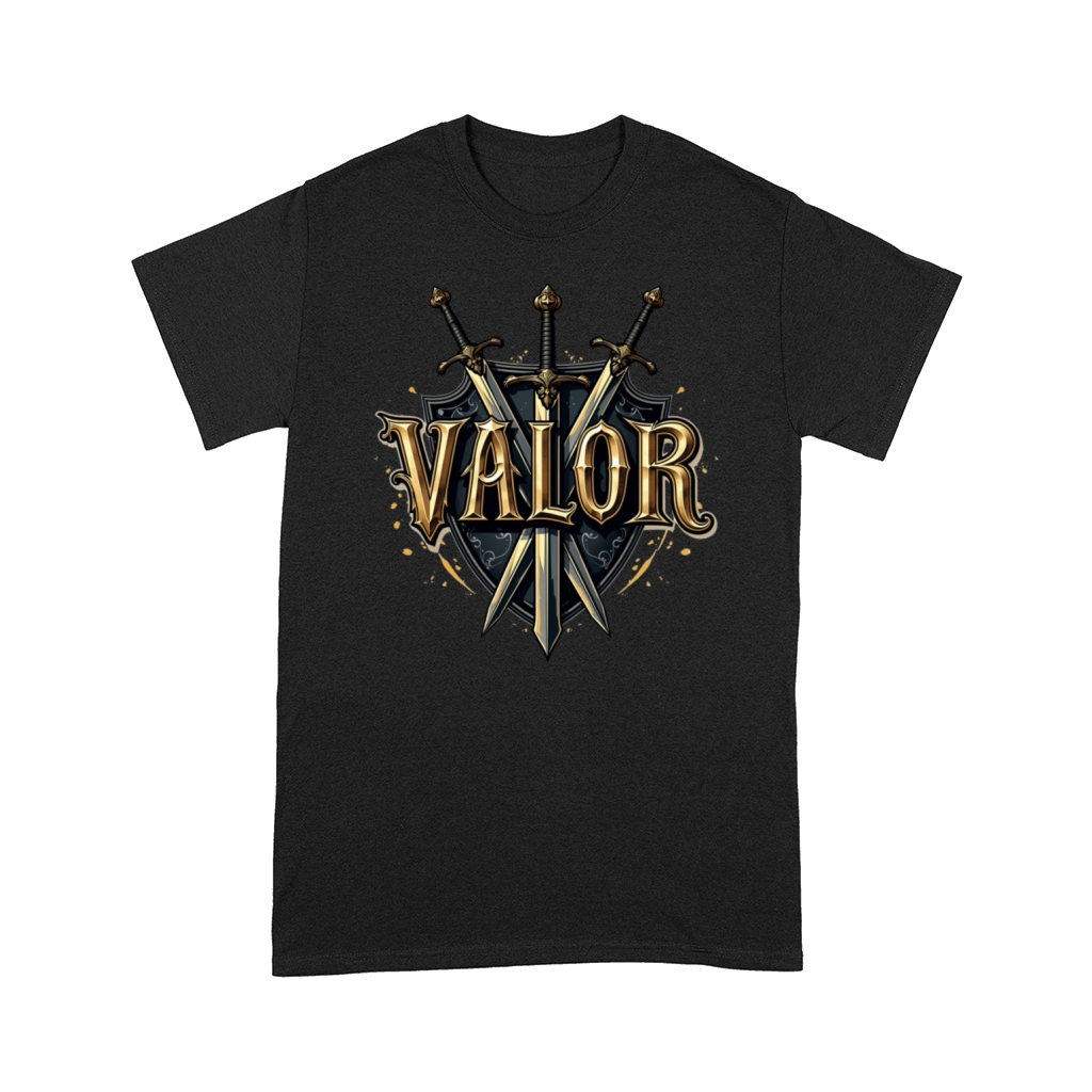 Valor Typography T-Shirt with Medieval Flair Comfort T-shirt