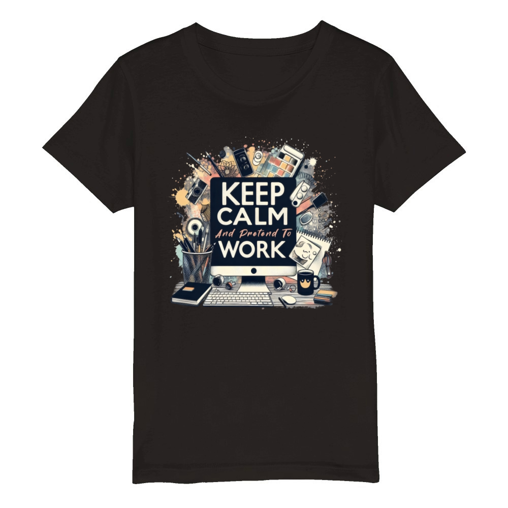 Keep Calm And Pretend To Work Funny Office Pastel Organic Kids Crewneck T-shirt