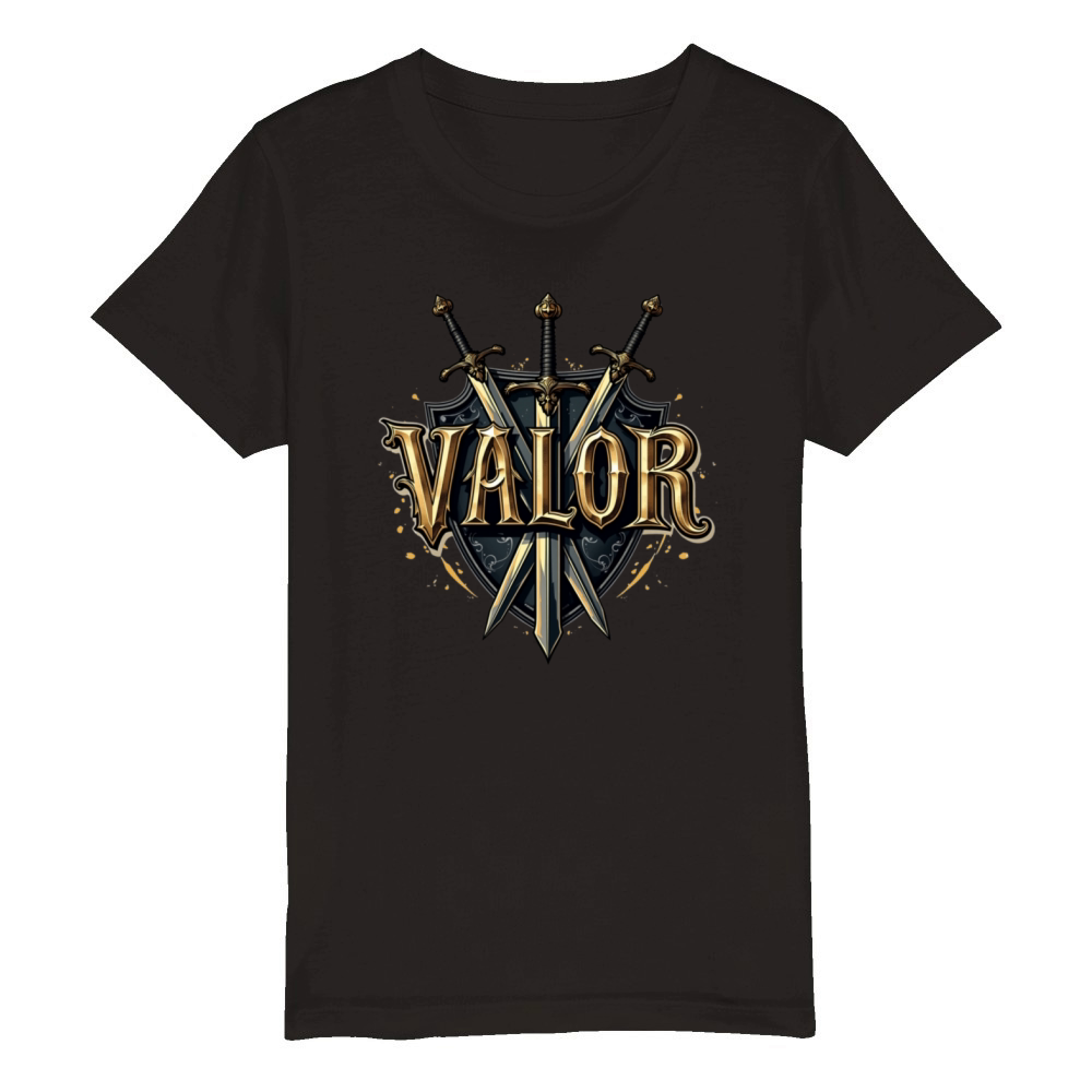 Valor Typography T-Shirt with Medieval Flair Organic Kids Crewneck T-shirt