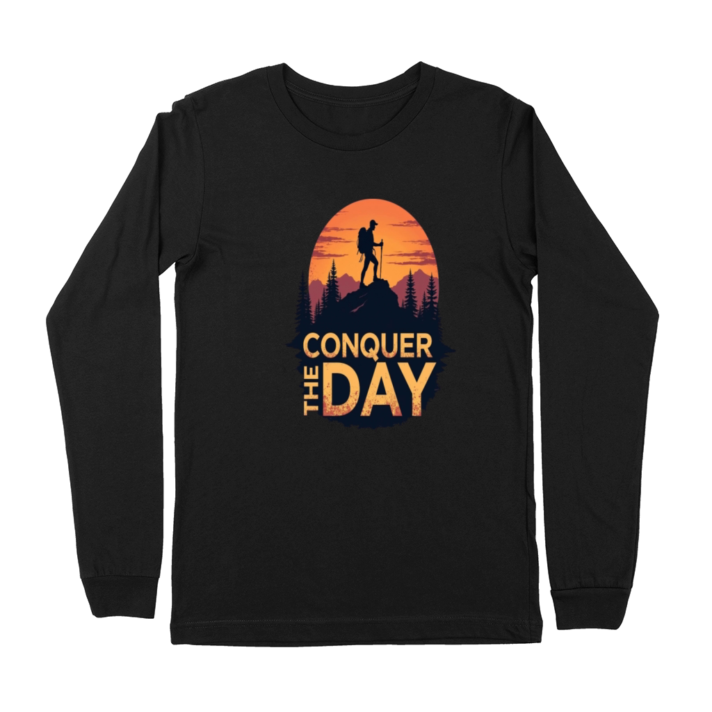 Conquer the Day Motivational Hiking Adventure Premium Long Sleeve