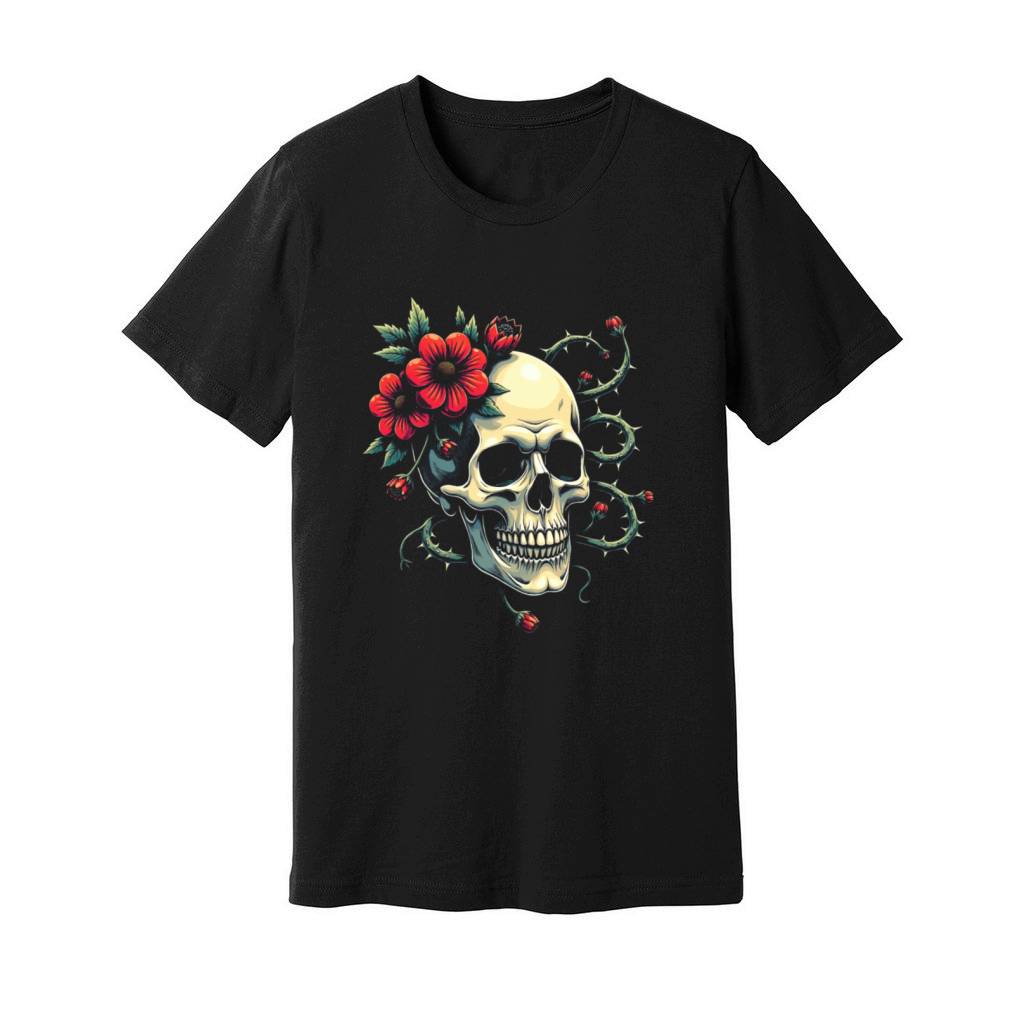 Flowers And Skull Design Unisex Jersey Tee