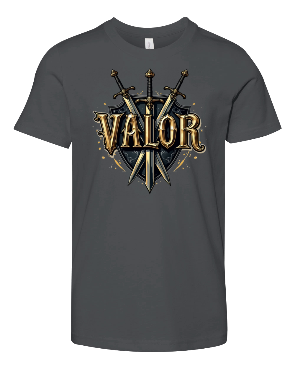 Valor Typography T-Shirt with Medieval Flair Youth Unisex Jersey Tee