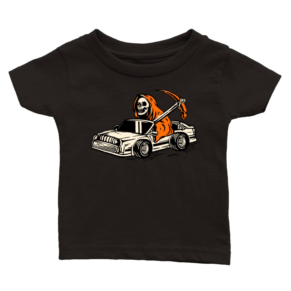 Vintage Halloween Hot Rod Car with Skeleton Classic Baby Crewneck T-shirt