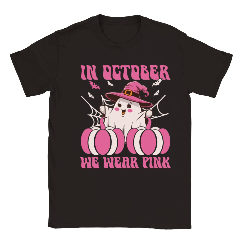 In October We Wear Pink Halloween cute ghost Classic Kids Crewneck T-shirt
