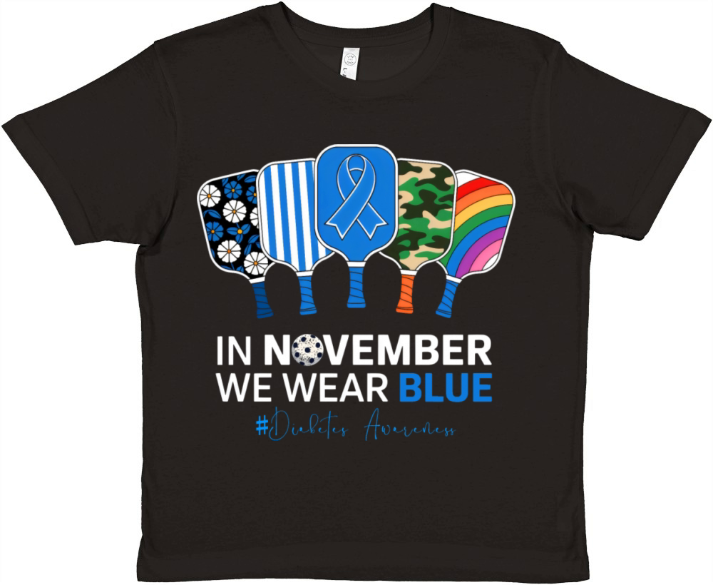 In November We Wear Blue Awareness Pickleball Padd Premium Kids Crewneck T-shirt