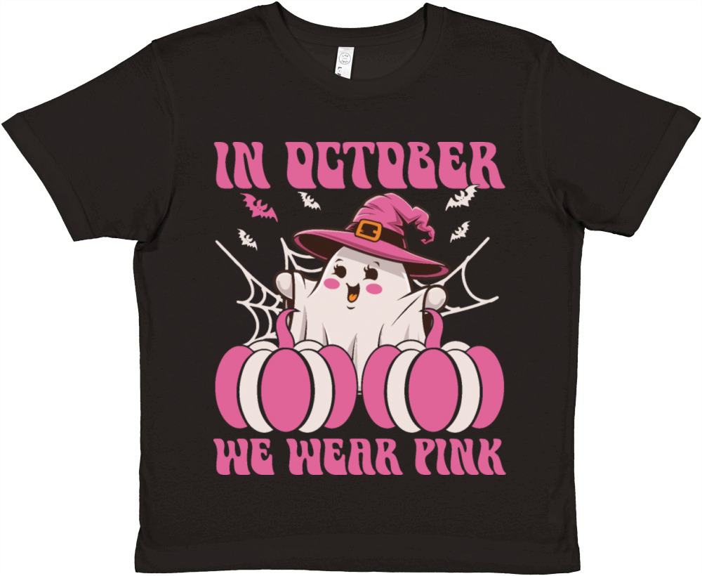 In October We Wear Pink Halloween cute ghost Premium Kids Crewneck T-shirt