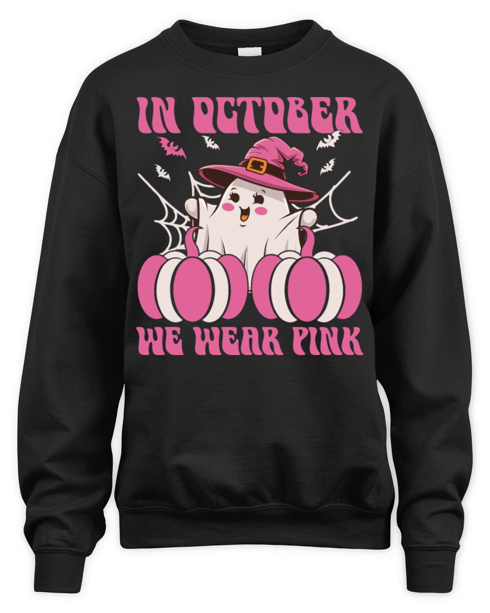 In October We Wear Pink Halloween cute ghost Unisex Premium Crewneck Sweatshirt
