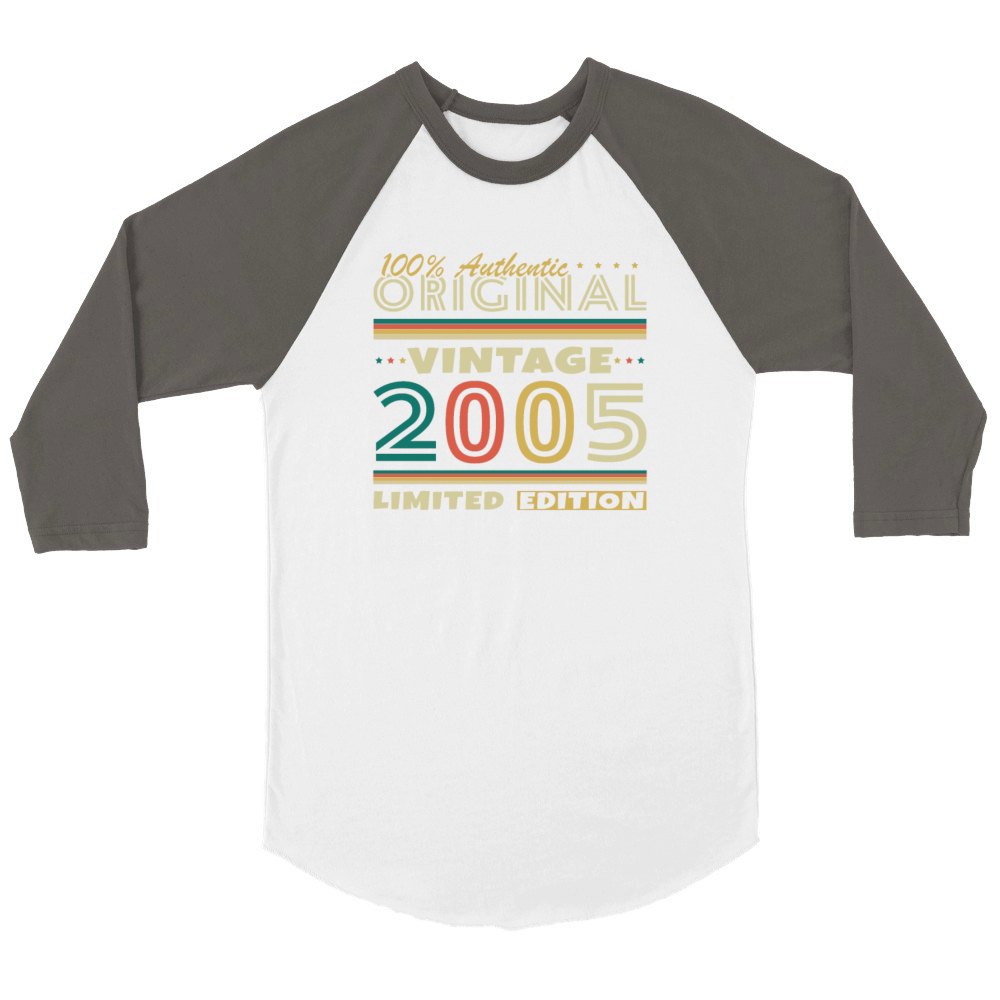 20 Years 2005 Vintage Retro Birthday Gift Unisex ¾ sleeve Raglan T-shirt